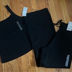 Black Ribbed Two-Piece Set tank L pants M
